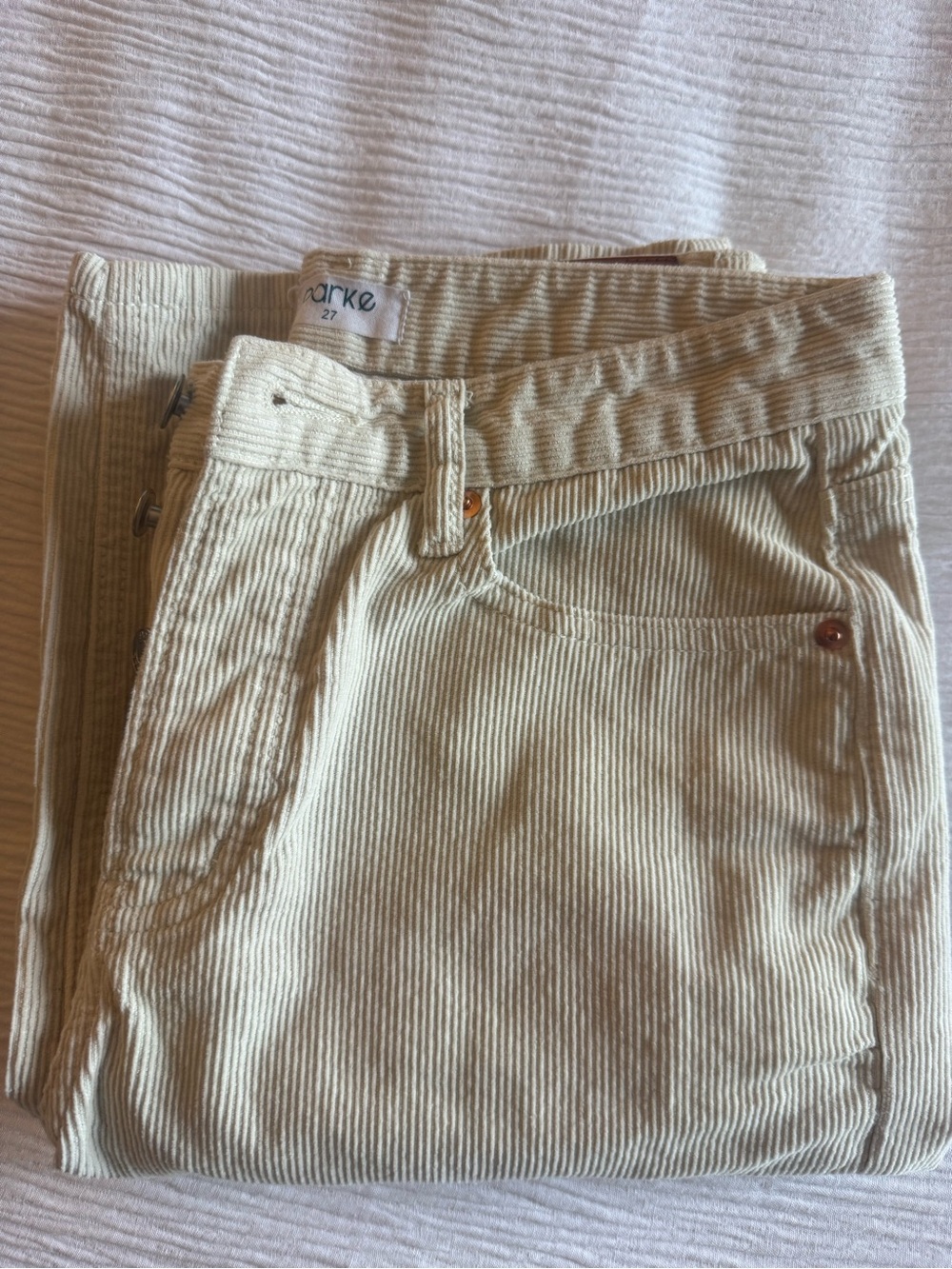PARKE Cream Corduroy Classic Straight Pants